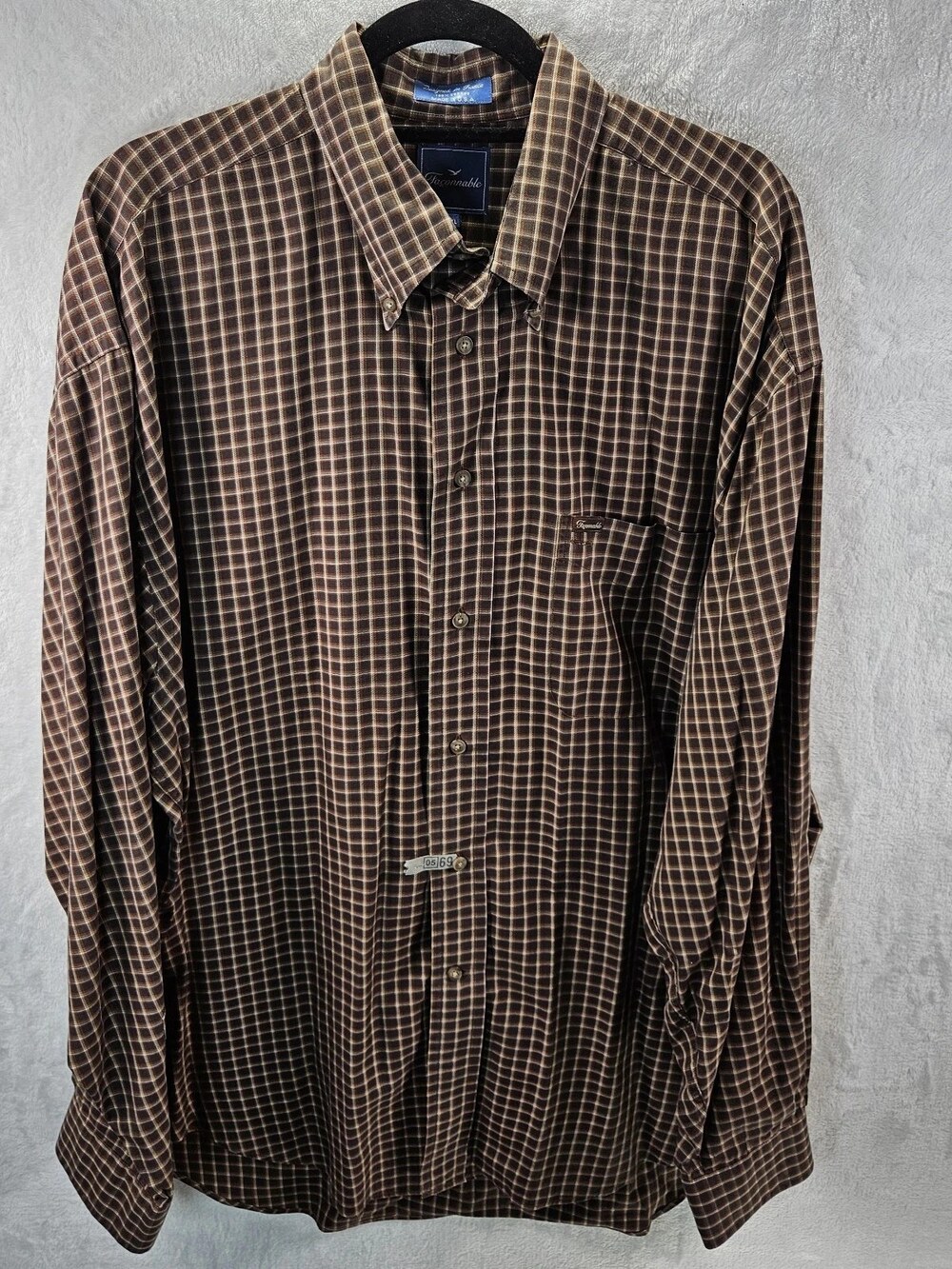 Faconnable Button-Down Shirt Brown Plaid 100% Cotton Long Sleeve Men's Size XXL